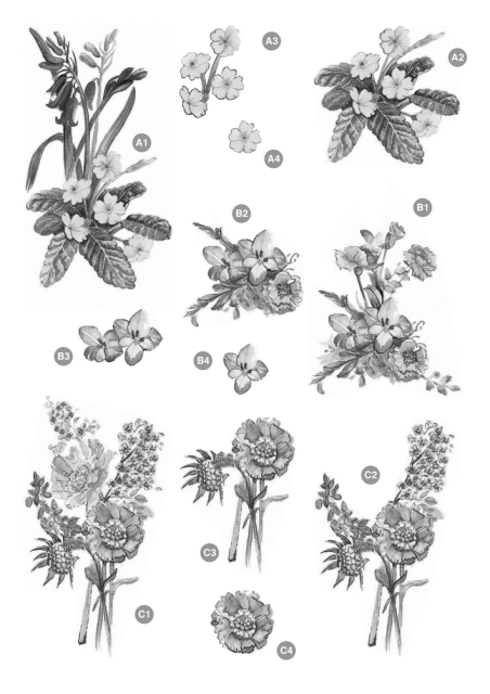 CUK Monochrome DIE CUT Floral Decoupage ~ 123