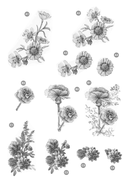 CUK Monochrome DIE CUT Floral Decoupage ~ 124