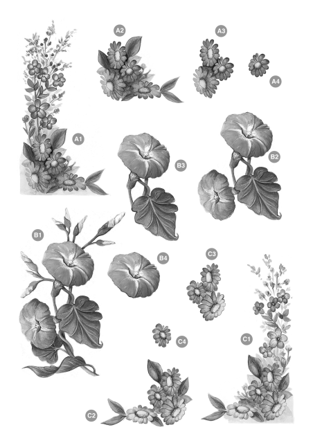 CUK Monochrome DIE CUT Floral Decoupage ~ 125