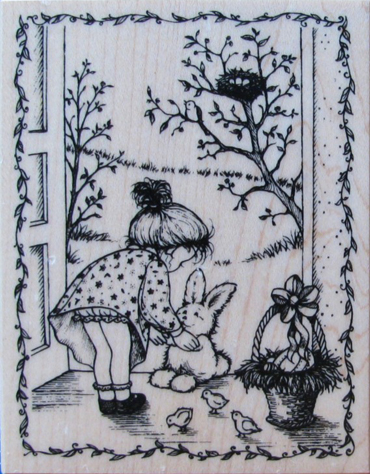 PSX RETIRED Girl with Easter Bunny Rubber Stamp K-3453