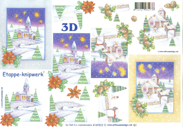 Le Suh Church Snow Scene 3D Step by Step Decoupage 522