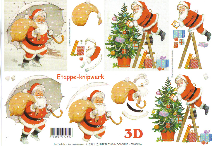 Le Suh Santa/sack in snow 3D Step by Step Decoupage 906