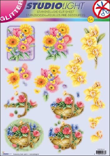 GLITTERED Flowers 54 DIE CUT 3D SBS Decoupage