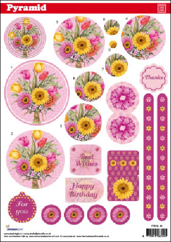 Pyramid DIE CUT Decoupage Flowers sl30