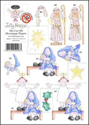 Jolly Nation Nativity Girls & Shepherds A5 DIE CUT 3D Decoupage