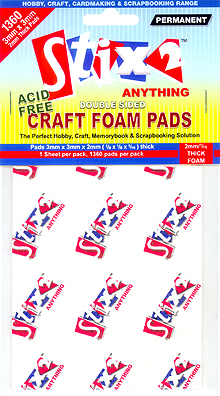 Craft Foam Pads – 3mm x 3mm x 2mm ~ 1,360 per sheet, RRP ~ £1.29