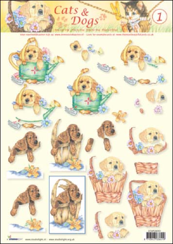 D01 Dogs in Baskets 3D Step by Step Decoupage