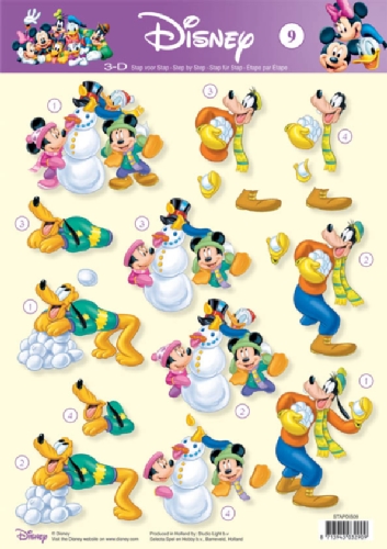 09 Mickey & Friends Snow fight 3D Step by Step Decoupage