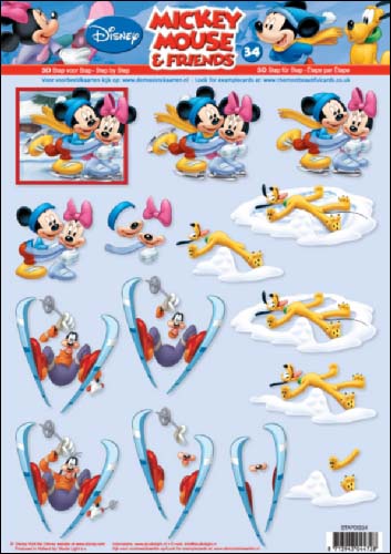 34 Minnie n Mickey Skiing 3D Step by Step Decoupage