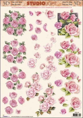 Pink Rose Buds 3D Step by Step Decoupage 481