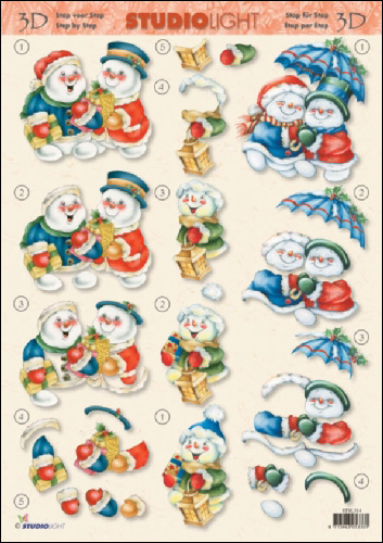 Snowmen with presents 3D Step by Step Decoupage 314