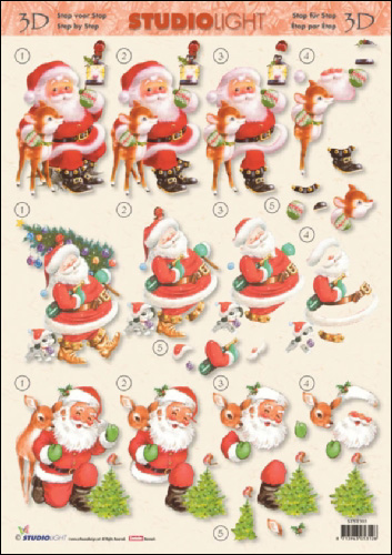 Santa with deer 3D Step by Step Decoupage 303