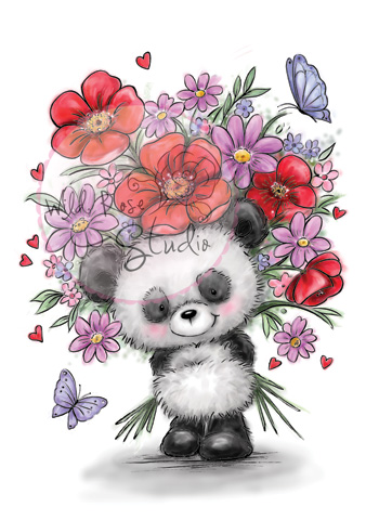 DISCONTINUED WRS Panda with Flowers Clear Stamp Set