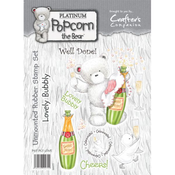 Popcorn the Bear Platinum Rubber Stamp ~ Lovely Bubbly