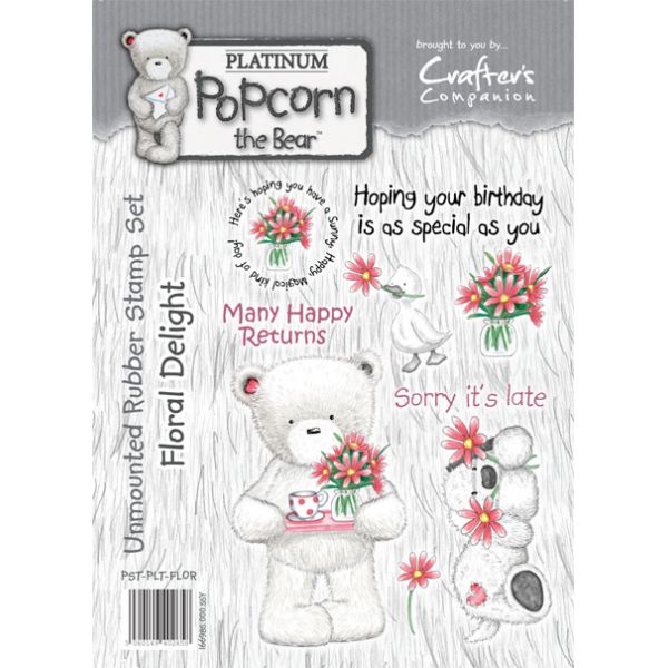 Popcorn the Bear Platinum Rubber Stamp ~ Floral Delight