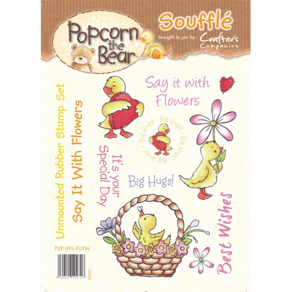 Popcorn the Bear Soufflé Rubber Stamp ~ Say it with flowers