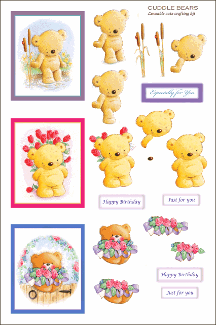 Window Cute DIE CUT Decoupage 733 Cuddle Bears