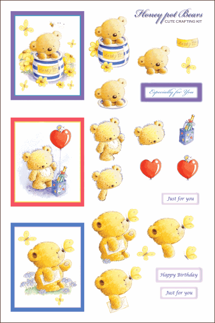 Window Cute DIE CUT Decoupage 734 Honey Pot Bears